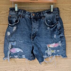 Zara Distressed Tie Dye Denim Shorts